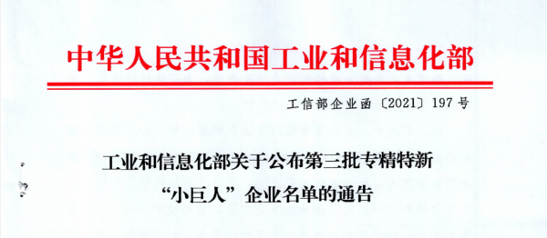 恭喜我公司入選國家級專精特新“小巨人”企業(yè)稱號